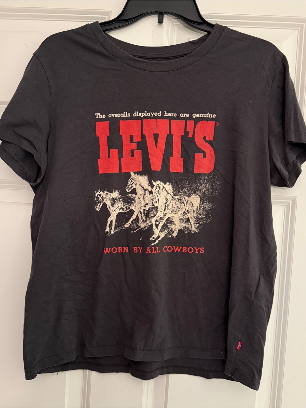 Levi's Black Graphic Tee with Red Logo and Horse Print
